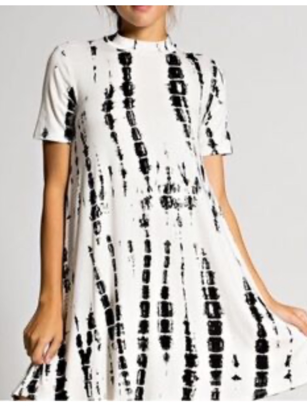 White and Black Splatter Tie Dye Short Sleeve Tunic Dress
